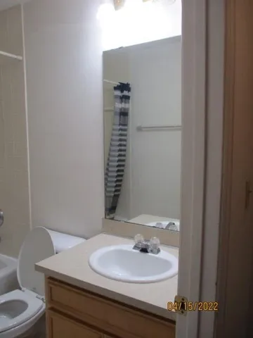 a bathroom with a sink toilet and mirror