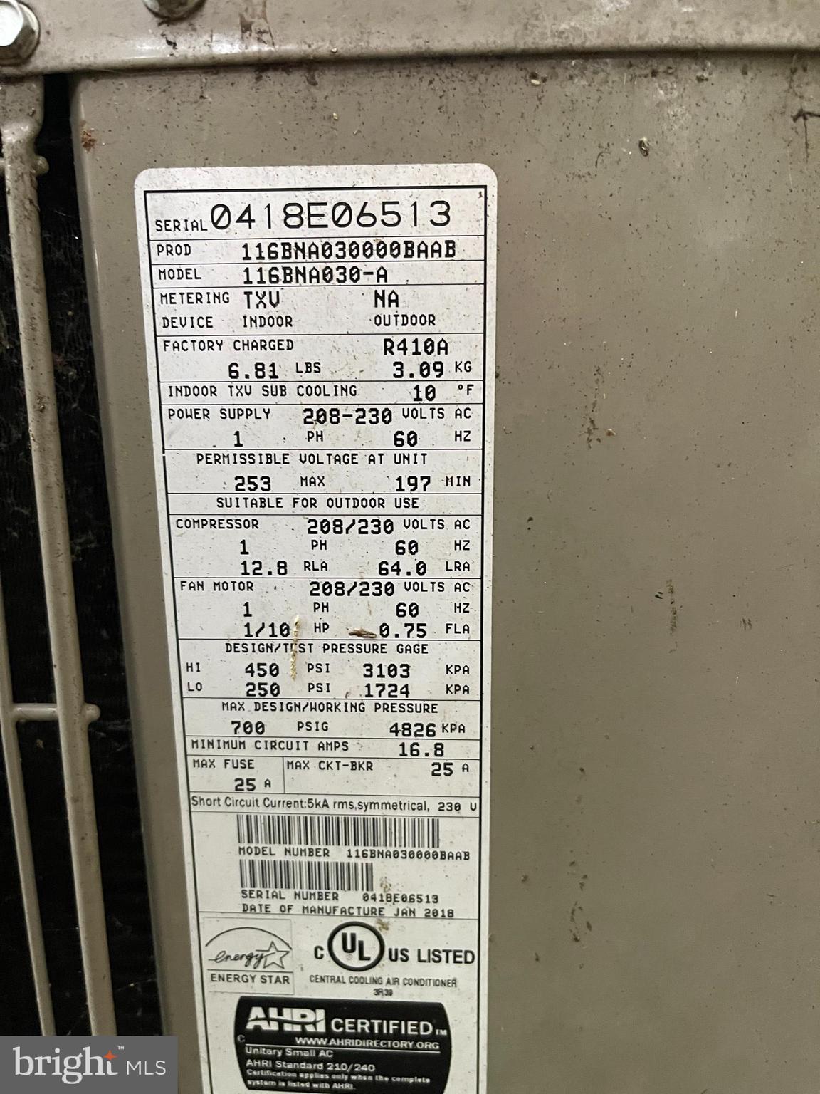 4719 Hydes Road Hydes, MD 21082 - Photo 13 of 20 Condenser label