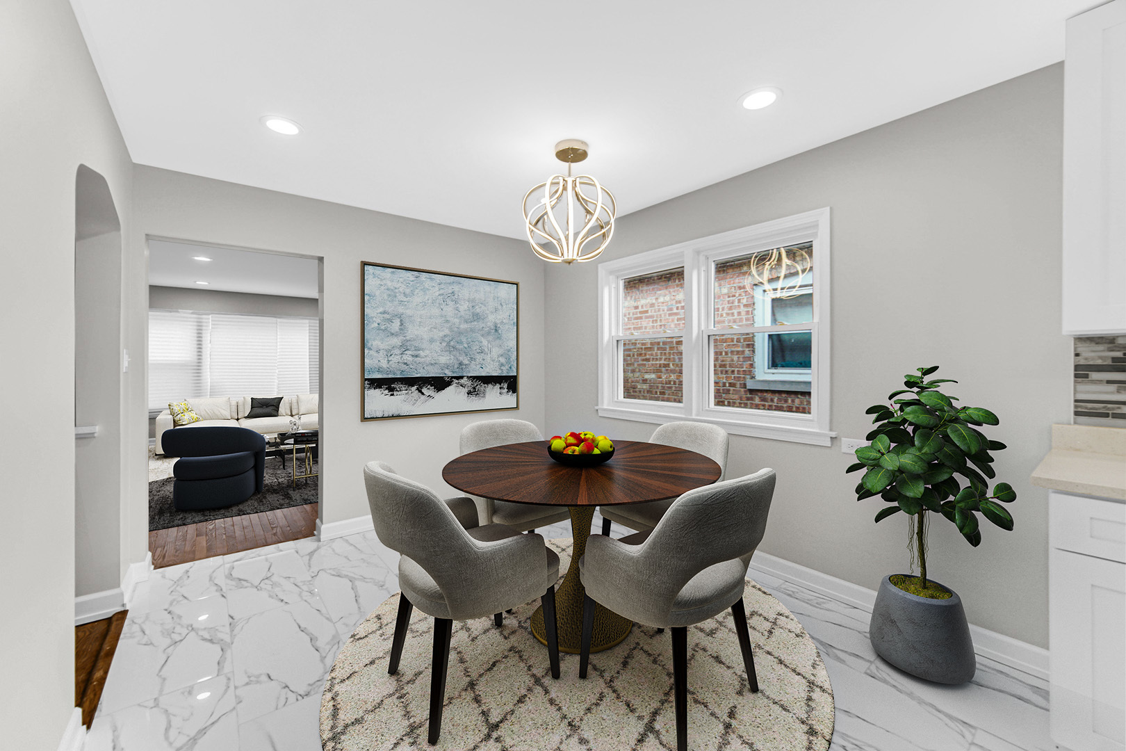 10328 South Union Avenue Chicago, IL 60628 - Photo 5 of 18 a living room with furniture and a chandelier