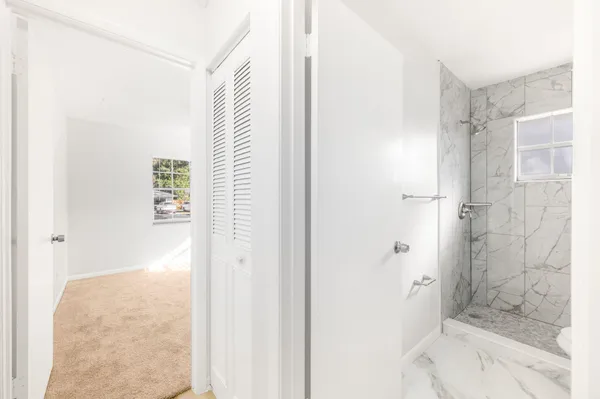a bathroom with a shower