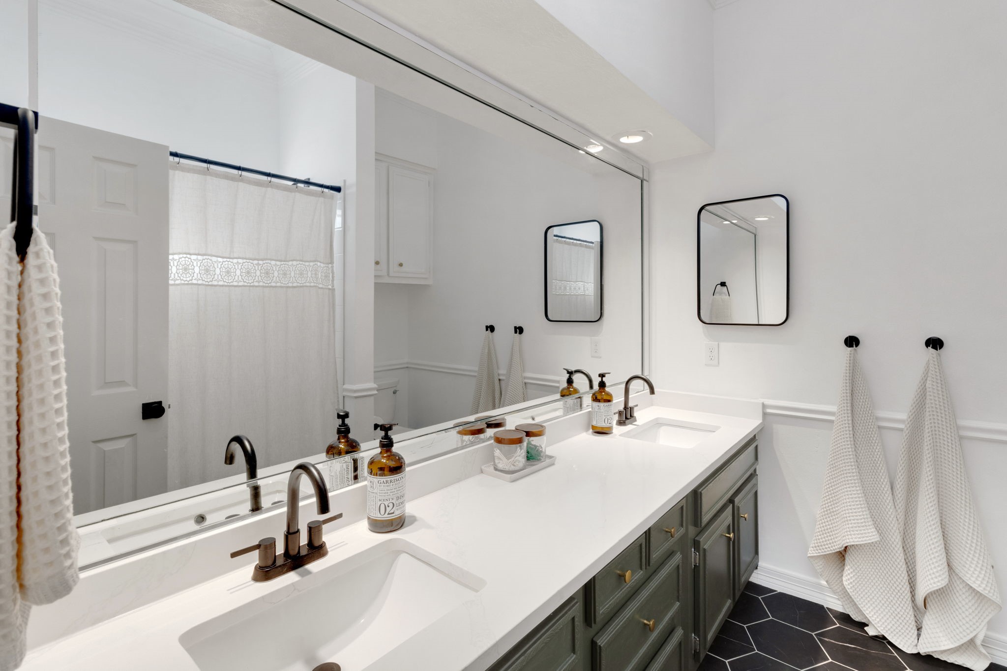 3627 Rolling Forest Drive Spring, TX 77388 - Photo 24 of 47 Primary bath features double vanity with quartz countertops and updated fixtures, updated flooring, and recessed lighting.