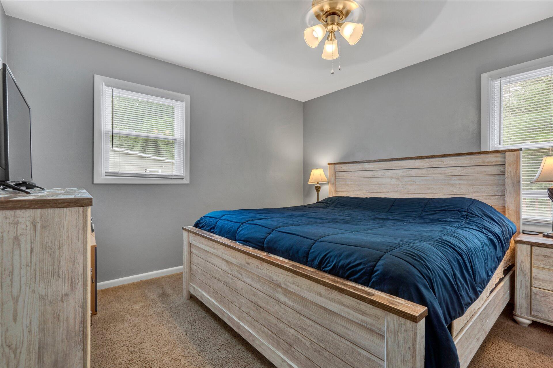 3382 Thomasson Mill Road Goodview, VA 24095 - Photo 13 of 20 a bedroom with a bed and a chandelier