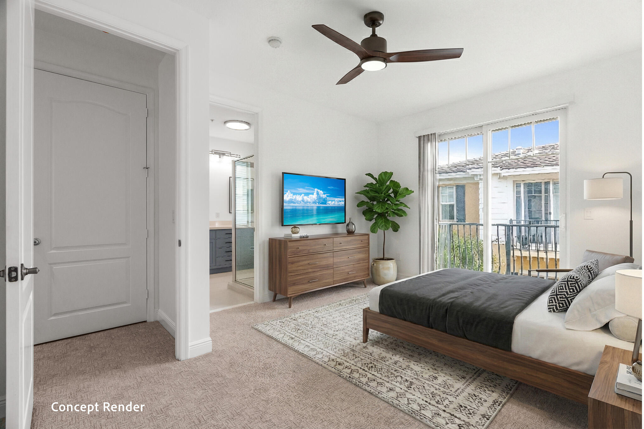 3830 Northwest 5th Terrace Boca Raton, FL 33431 - Photo 25 of 34 a bedroom with a bed a flat screen tv and a couch