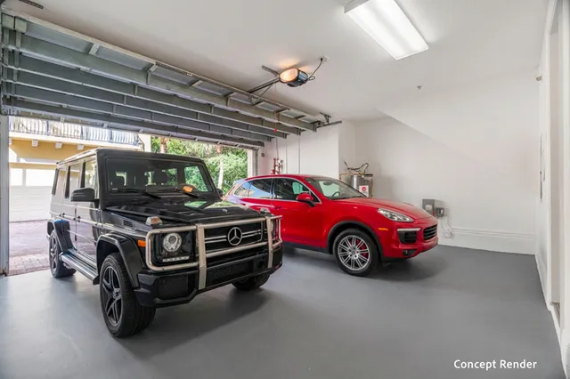 a view of a car in garage