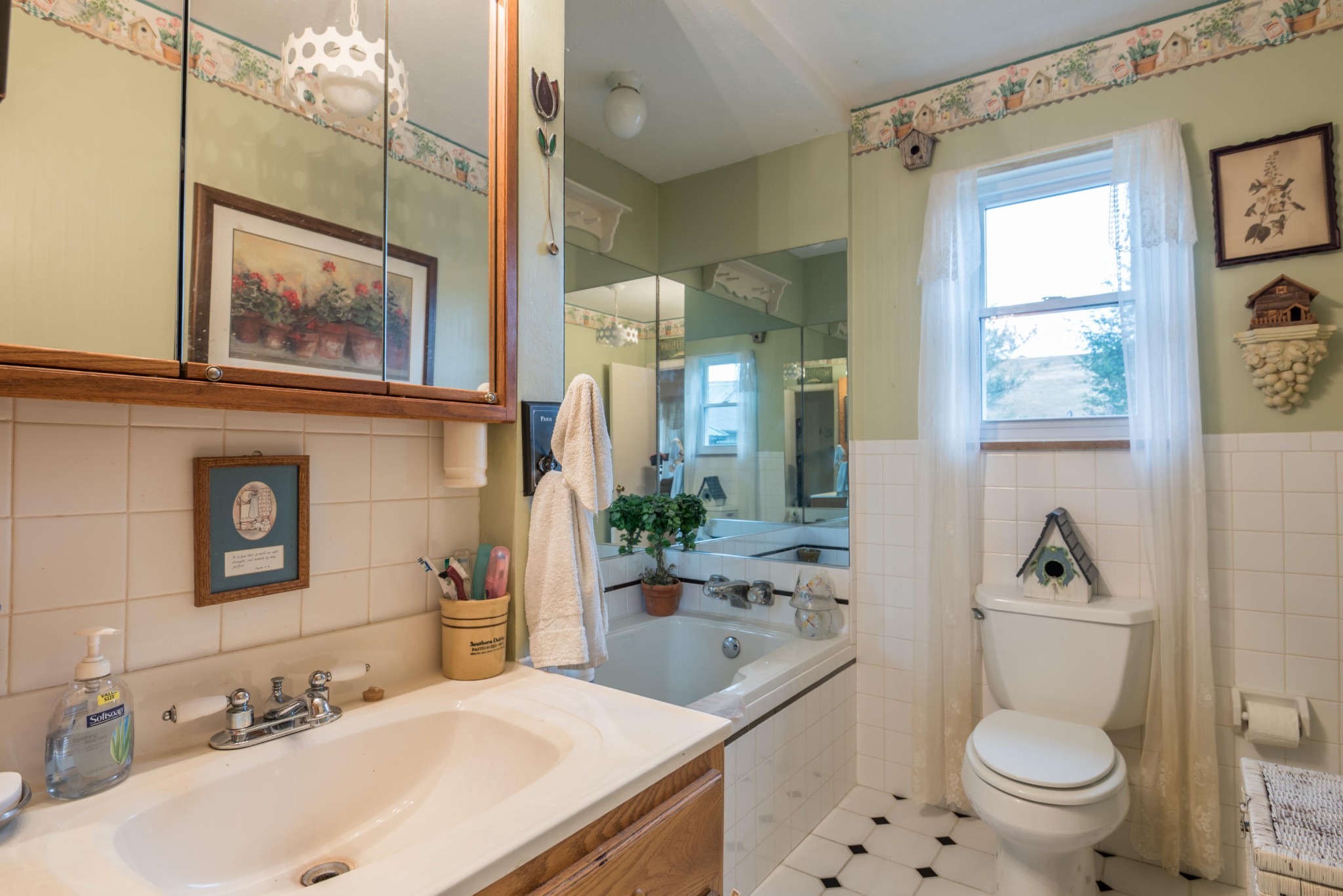 275 North Ridge View Road Luttrell, TN 37779 - Photo 10 of 27 a bathroom with a sink a toilet a mirror a vanity a window and shower