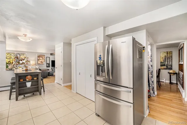 a kitchen with stainless steel appliances a refrigerator and a stove top oven