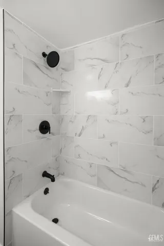 a bathroom with a bathtub