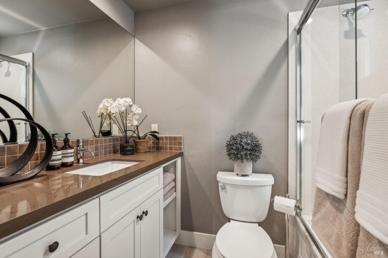 86 Fair Drive San Rafael, CA 94901 - Photo 44 of 65 a bathroom with a toilet a sink and a mirror