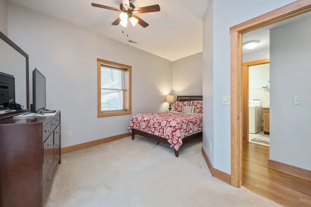 a view from deck with patio