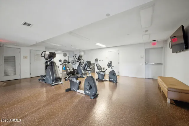 a view of a room with gym equipment