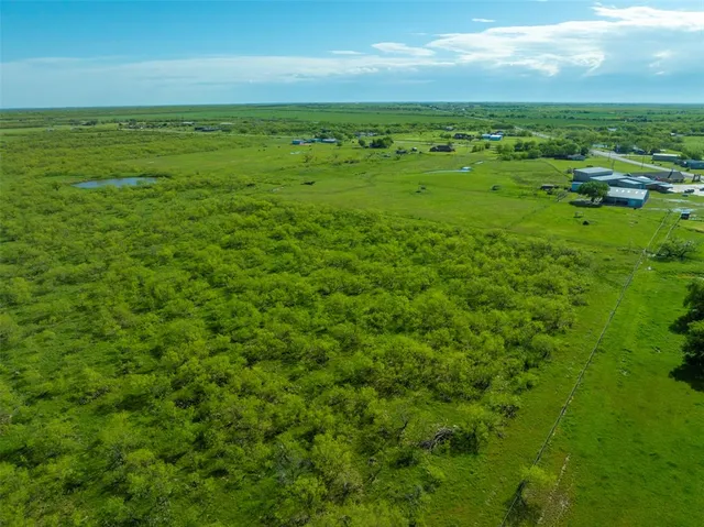 a view of a green field with lots of bushes