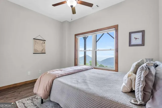 a view of a patio with wooden floor