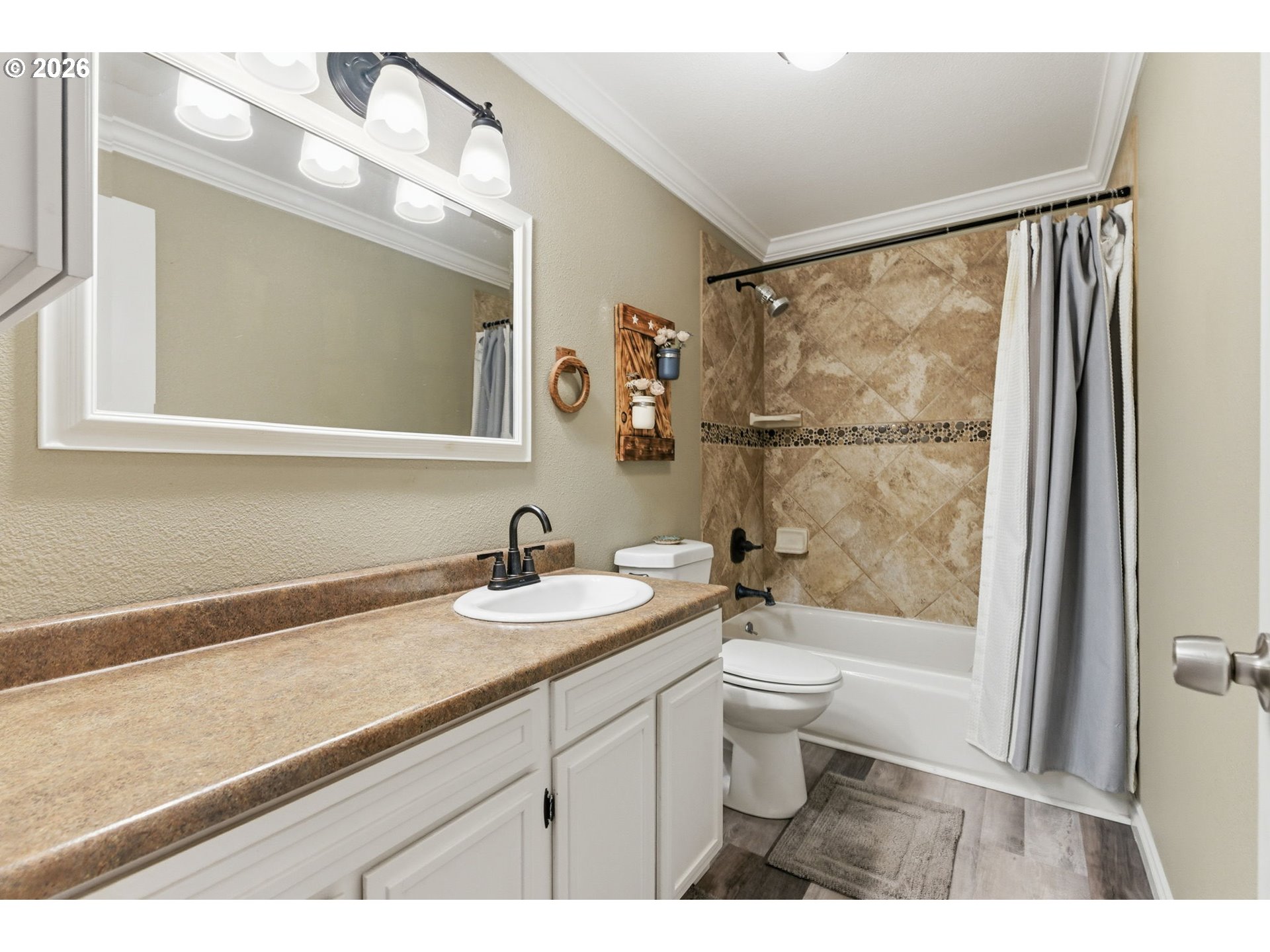 1801 North Cedar Street Newberg, OR 97132 - Photo 19 of 30 a bathroom with a granite countertop sink mirror vanity and toilet