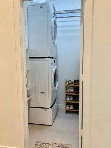 a storage room with washer and dryer
