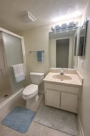a bathroom with a sink toilet and mirror