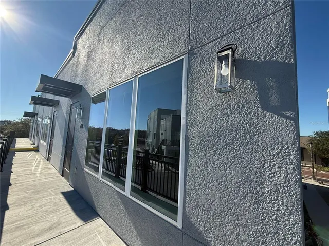 a building with glass door