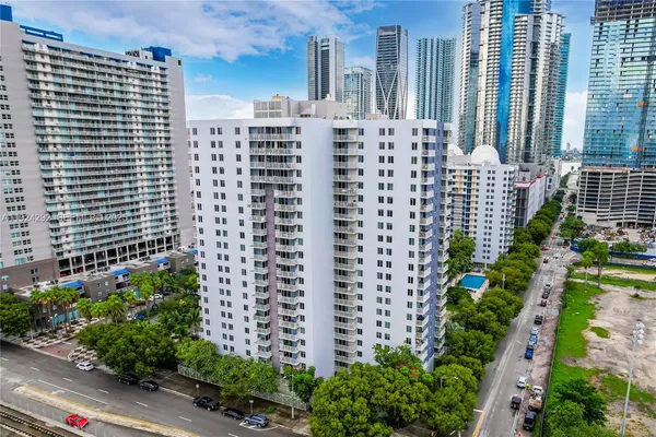 a view of a city with tall buildings