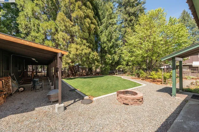 an outdoor space with seating