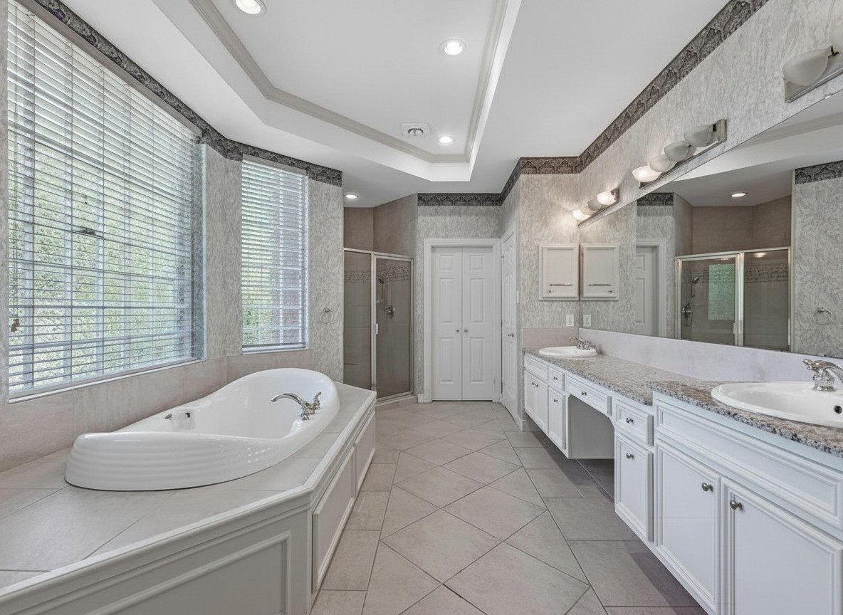 3311 El Dorado Boulevard Missouri City, TX 77459 - Photo 12 of 29 a spacious bathroom with a granite countertop tub sink and mirror