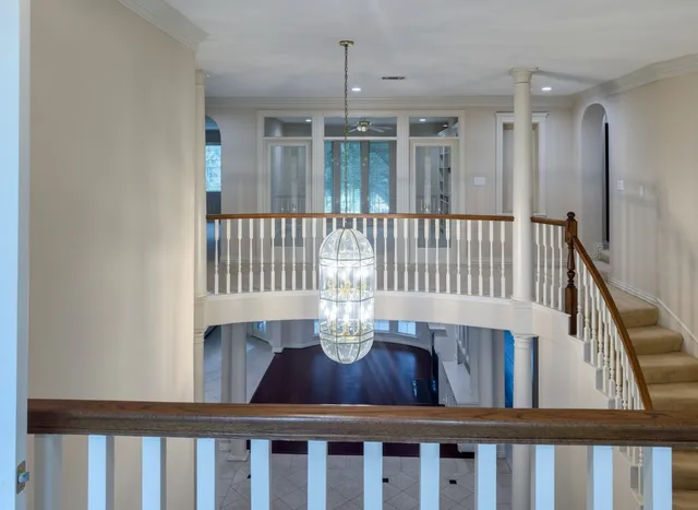 a view of wooden balcony