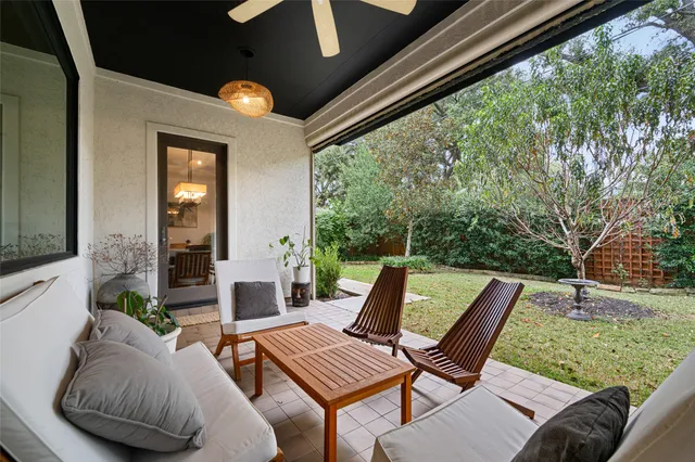 a outdoor living space with furniture and garden view