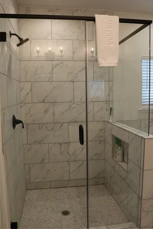 a bathroom with a shower