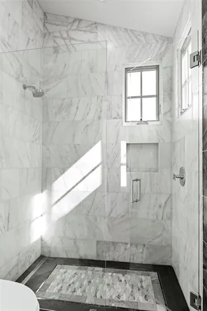 a bathroom with a window