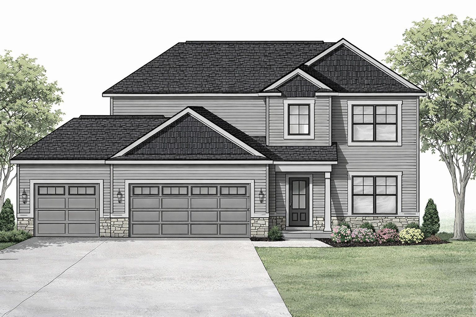 a front view of a house with a yard