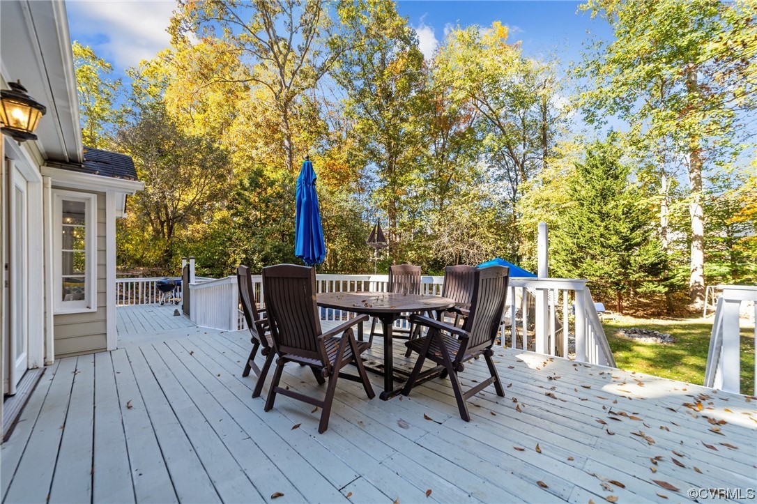 13206 Queensgate Road Midlothian, VA 23114 - Photo 9 of 42 a view of a roof deck with table and chairs and wooden floor