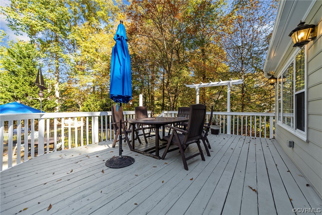 13206 Queensgate Road Midlothian, VA 23114 - Photo 10 of 42 a view of a roof deck with table and chairs and wooden floor