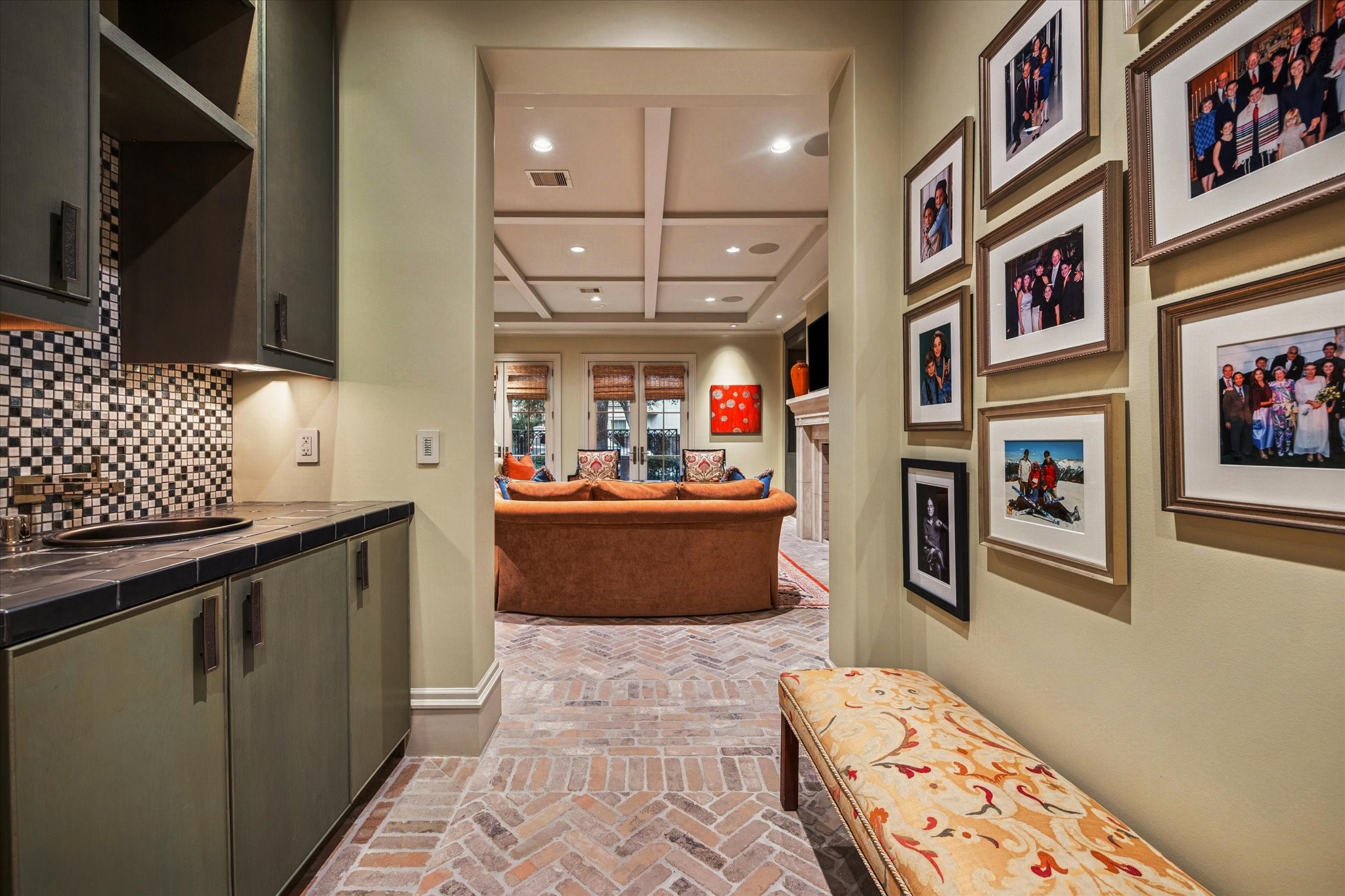 1225 Place Royale Way Houston, TX 77056 - Photo 9 of 45 a kitchen with stainless steel appliances granite countertop a sink and a refrigerator