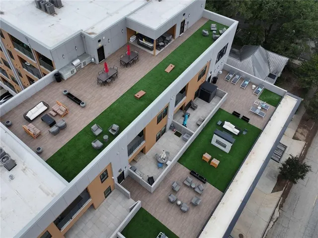 a aerial view of a house with a garden
