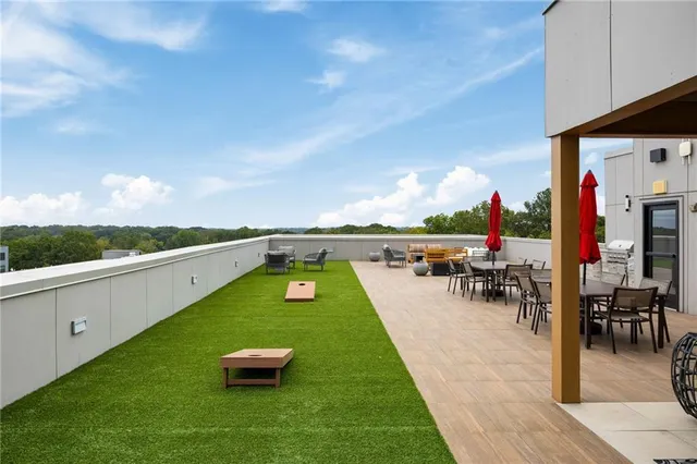 an outdoor view with a sitting space