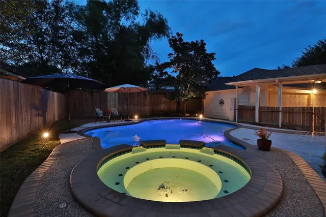 a view of a swimming pool with a yard