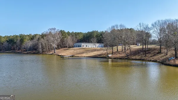 a view of a lake with houses