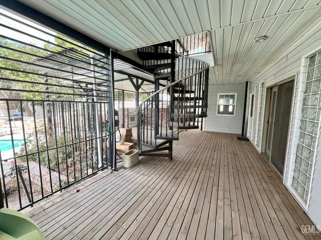 a view of a building with a large window