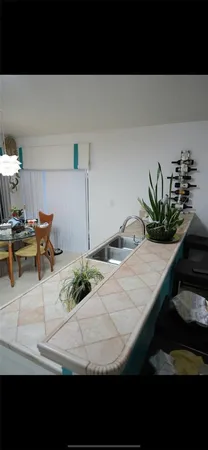 a kitchen with kitchen island a sink a counter top space and cabinets