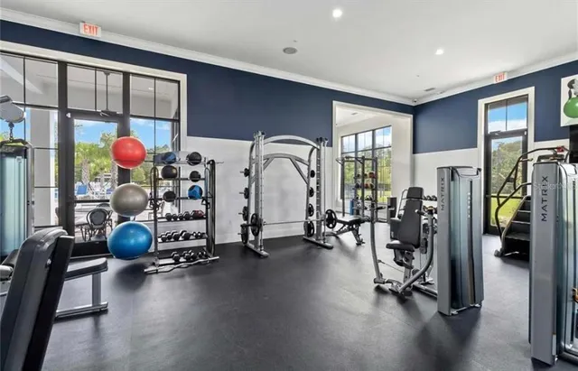 a view of a room with gym equipment