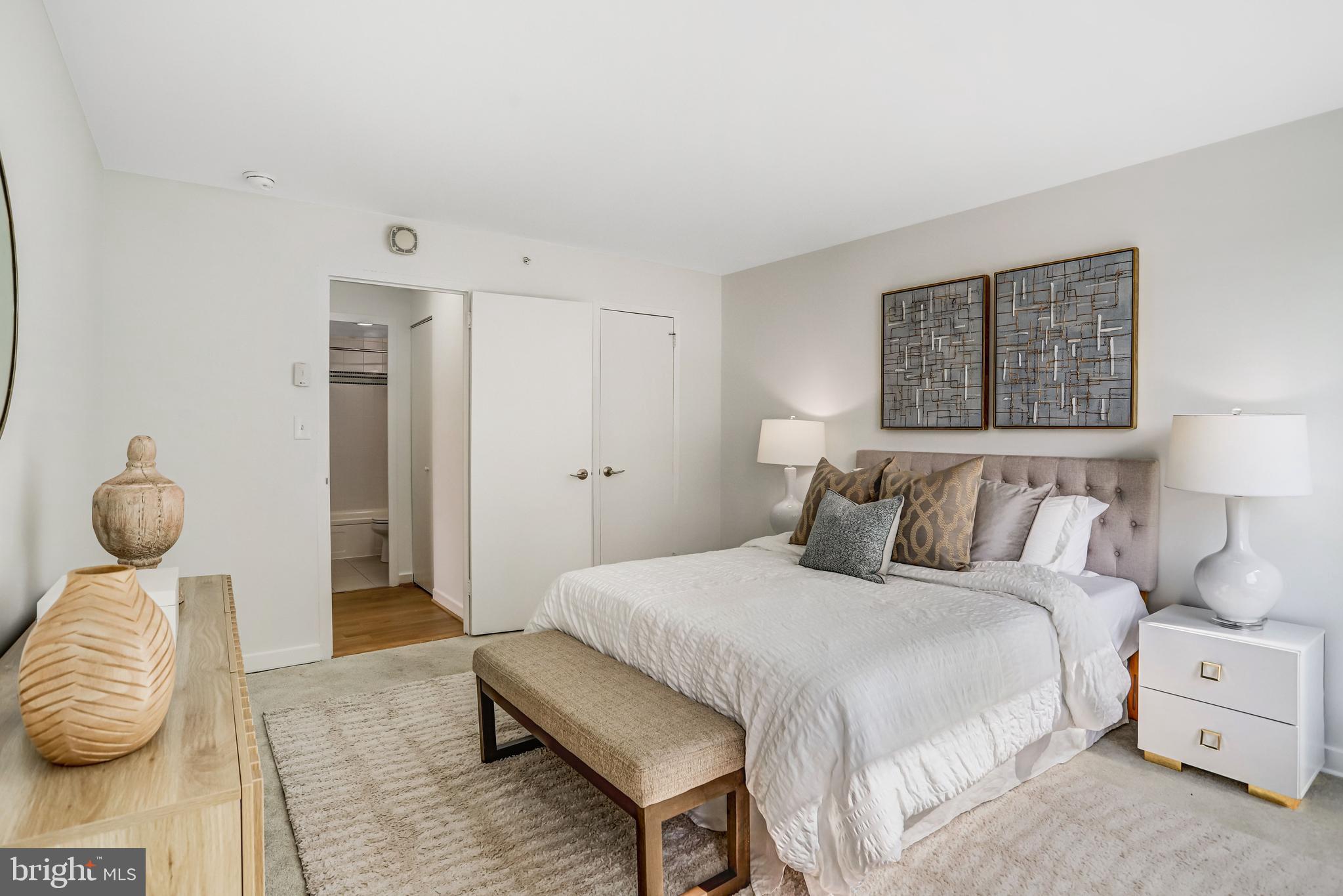 1101 3rd Street Southwest, Unit 206 Washington, DC 20024 - Photo 23 of 53 a bedroom with a bed and chandelier