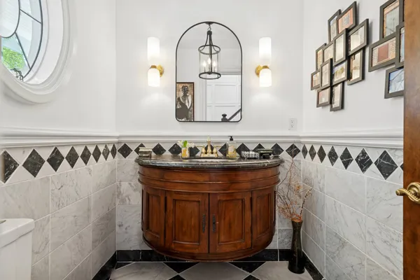 a view of a wooden door with a of a sink