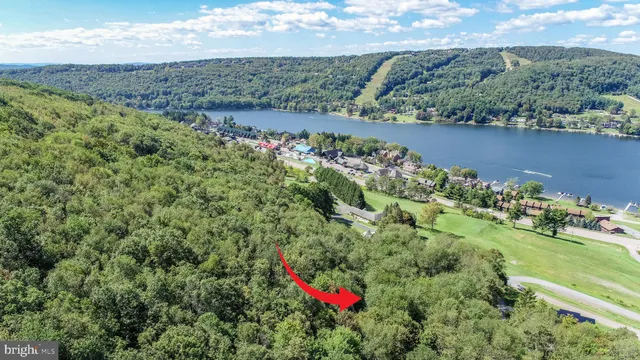 an aerial view of a houses with a yard