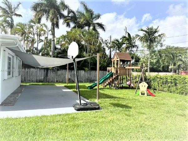 a view of a park with slide