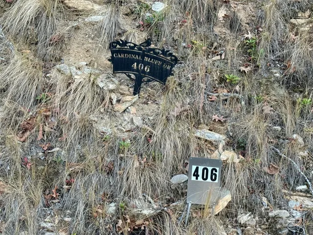 a sign board with tall trees