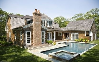 a view of a house with pool in front of it