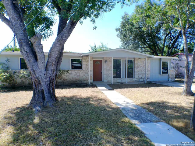 a house with a tree in the grass