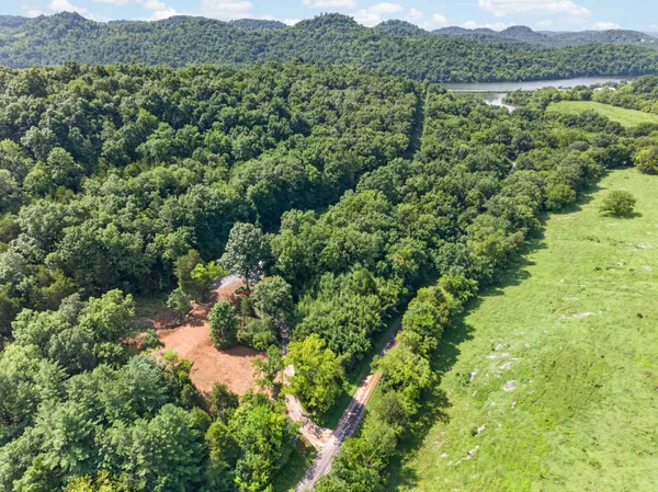 an aerial view of a houses with a lush green hillside