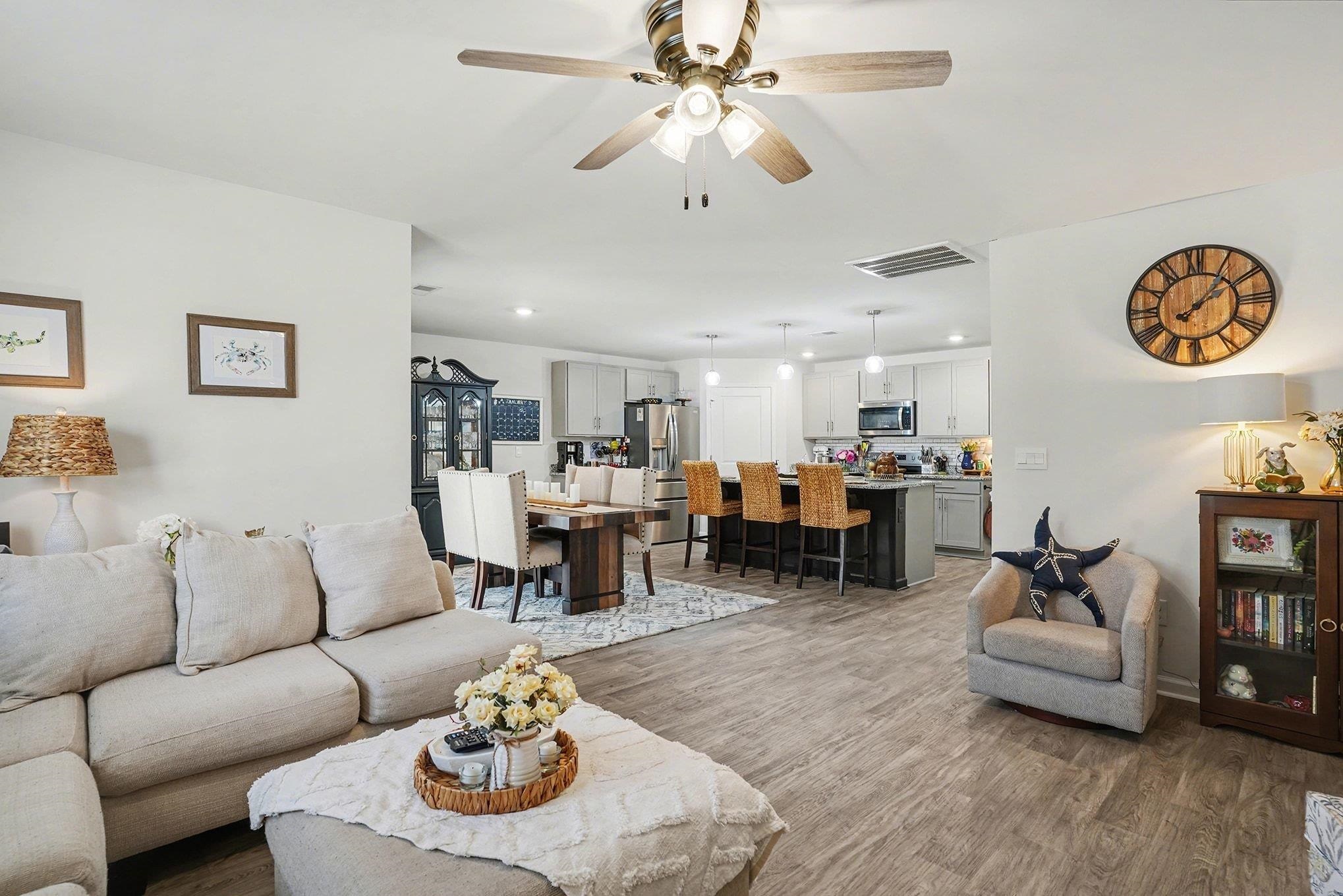 172 Seasons Trace Loop Longs, SC 29568 - Photo 9 of 37 Living room featuring light wood-style flooring, a ceiling fan, and recessed lighting
