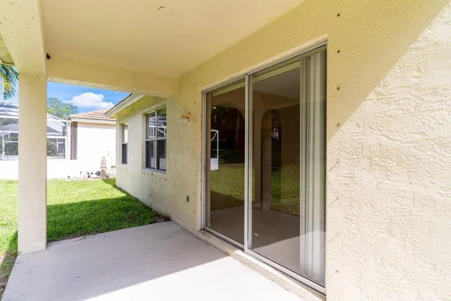 a view of a porch of a house