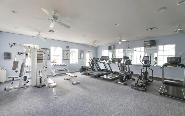a view of a room with gym equipment