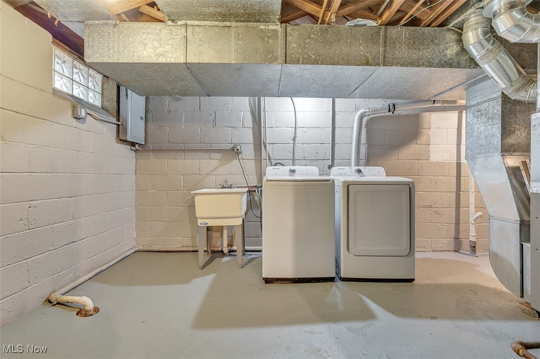 1195 Oxford Road Cleveland, OH 44121 - Photo 26 of 31 Basement with electric panel, washing machine and dryer, and heating unit